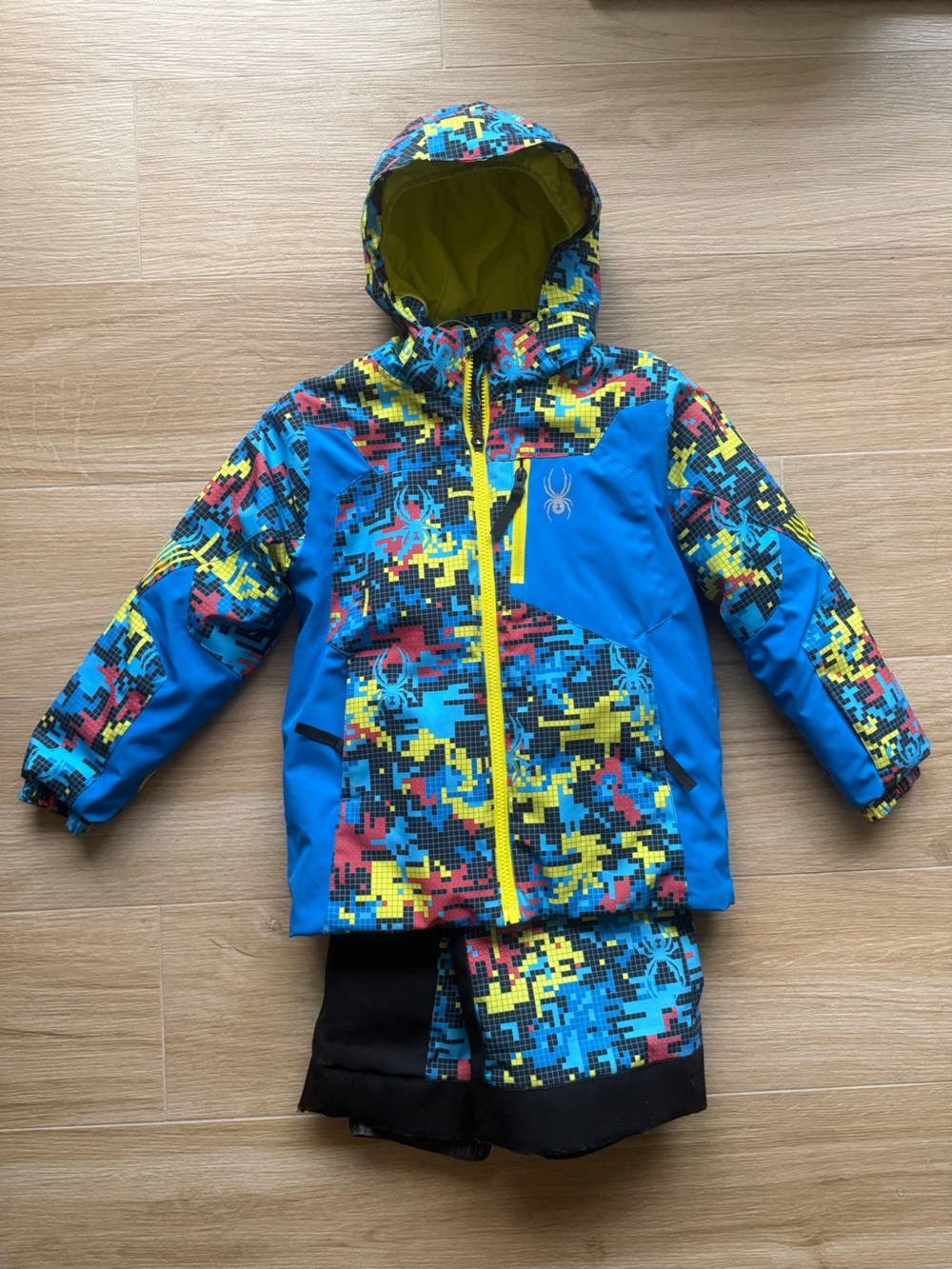 Spyder Pixel Camo Ski Jacket with Bright Yellow Lining
